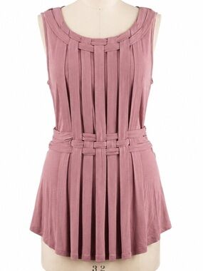 Anthropologie l S One September Pink Pleats Woven Lattice Scoopneck Tunic XS